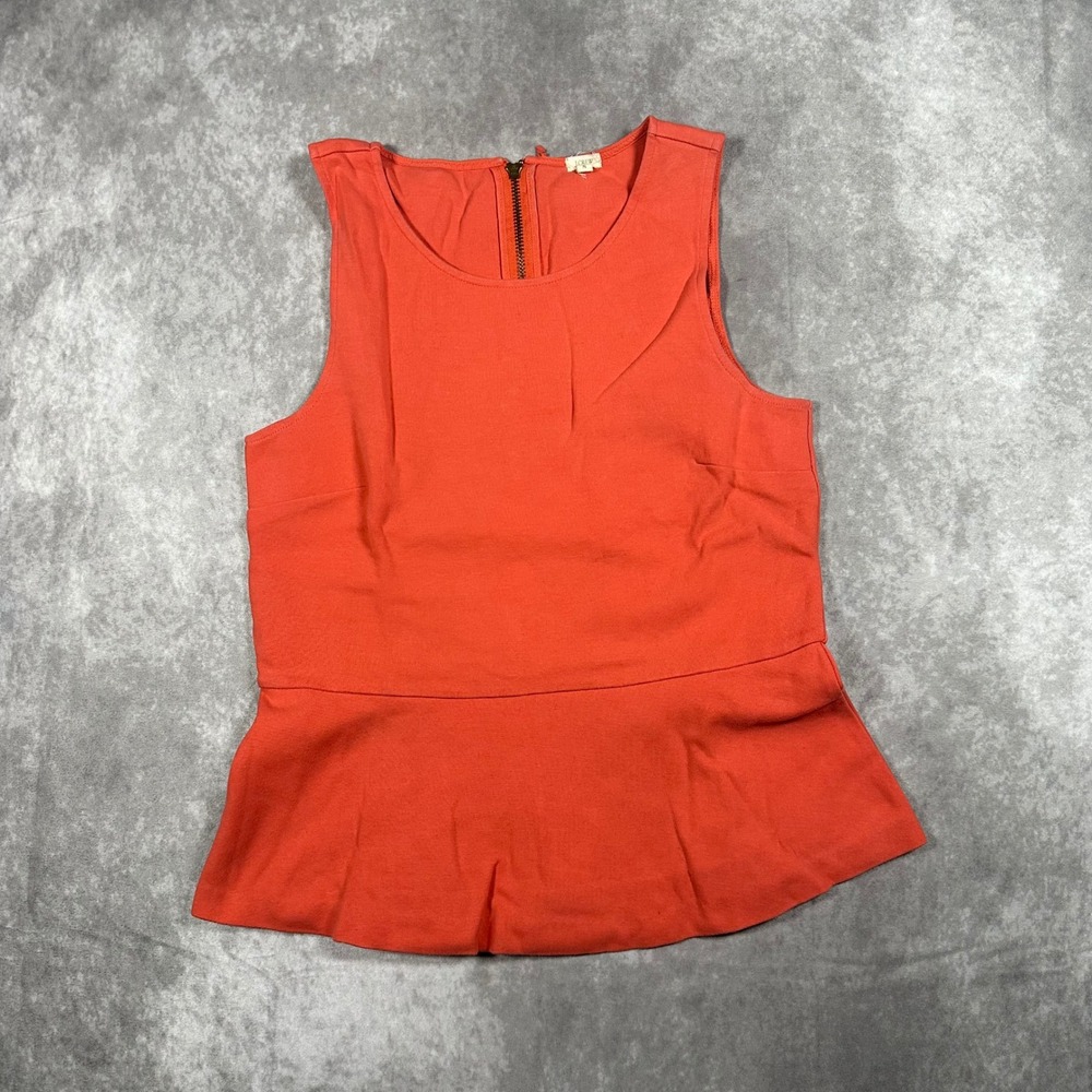 J.Crew Womens Small Coral Orange Sleeveless Peplum Top Cotton Knit Back Zip Chic